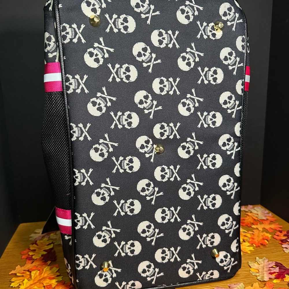 Betsey Johnson Pet Carrier in Black and Pink with skull and crossbones - Picture 9 of 14